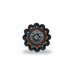 Antique Silver Jet - AB Crystal Conchos | Sizes 1"- 3" | Buckles | Saddle Set | Leather Rosettes | Slide