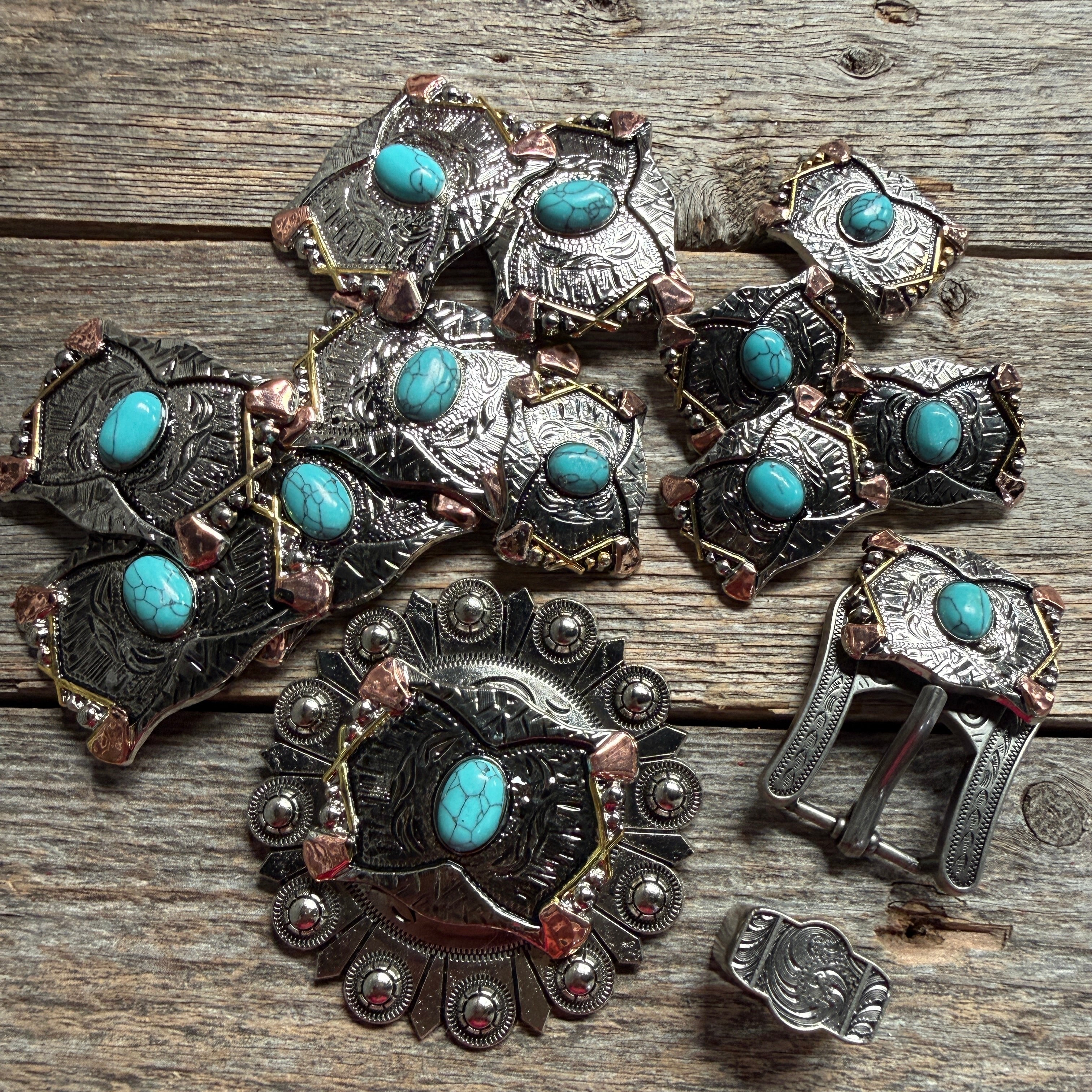 Antique Silver & Copper Turquoise Concho Concho W115