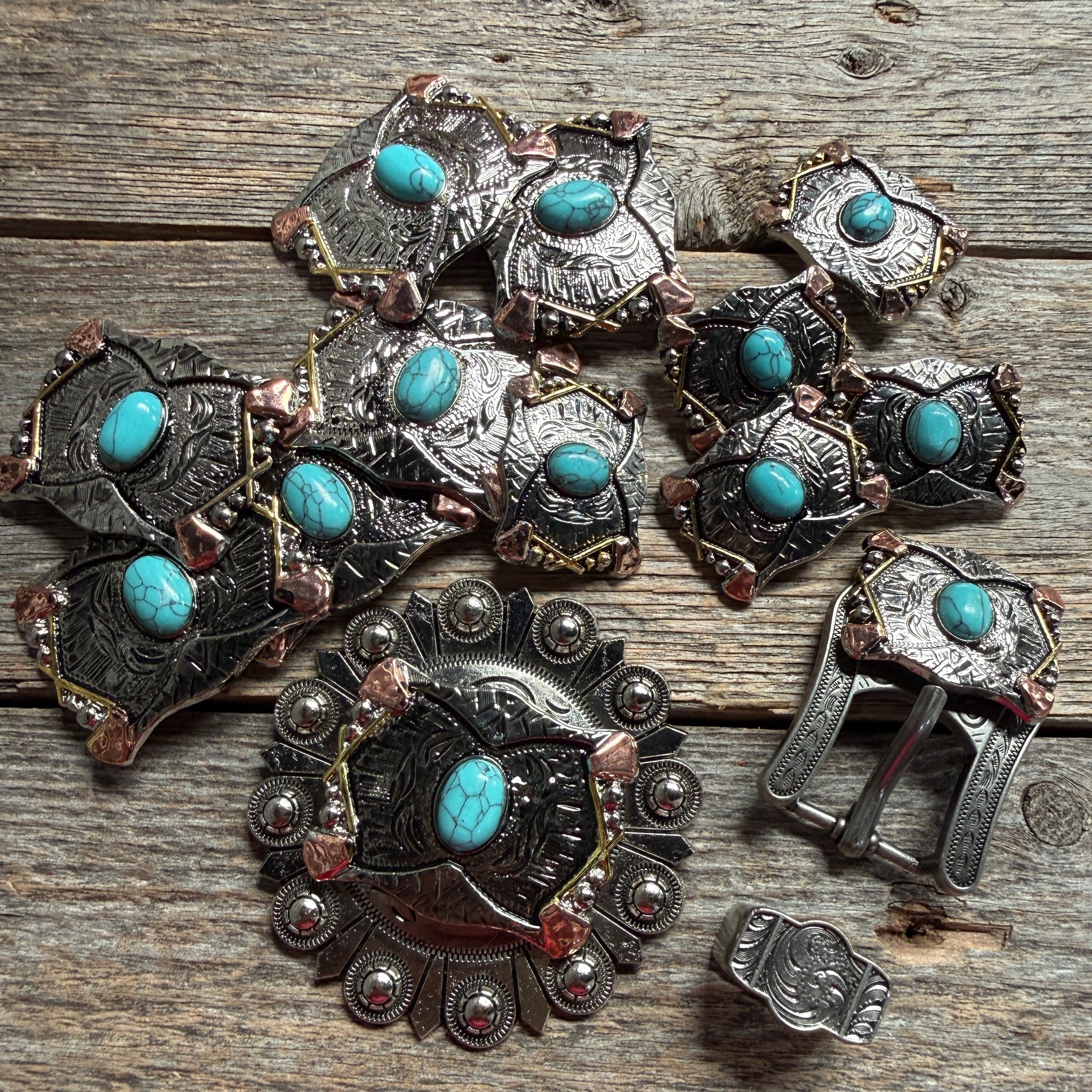 Antique Silver & Copper Turquoise Concho Concho W115