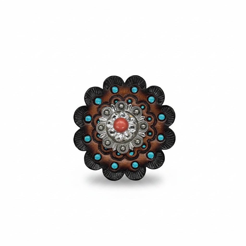 Antique Silver Coral - Clear Crystal Conchos | Sizes 1"- 3" | Buckles | Saddle Set | Leather Rosettes | Slide