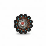 Antique Silver Coral - Clear Crystal Conchos | Sizes 1"- 3" | Buckles | Saddle Set | Leather Rosettes | Slide