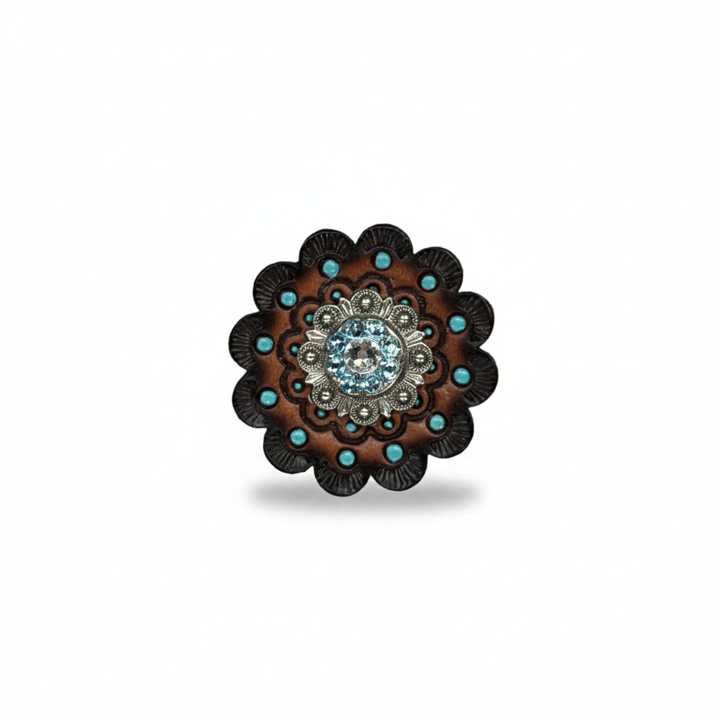 Antique Silver Aqua  - Clear Crystal Conchos | Sizes 1"- 3" | Buckles | Saddle Set | Leather Rosettes | Slide