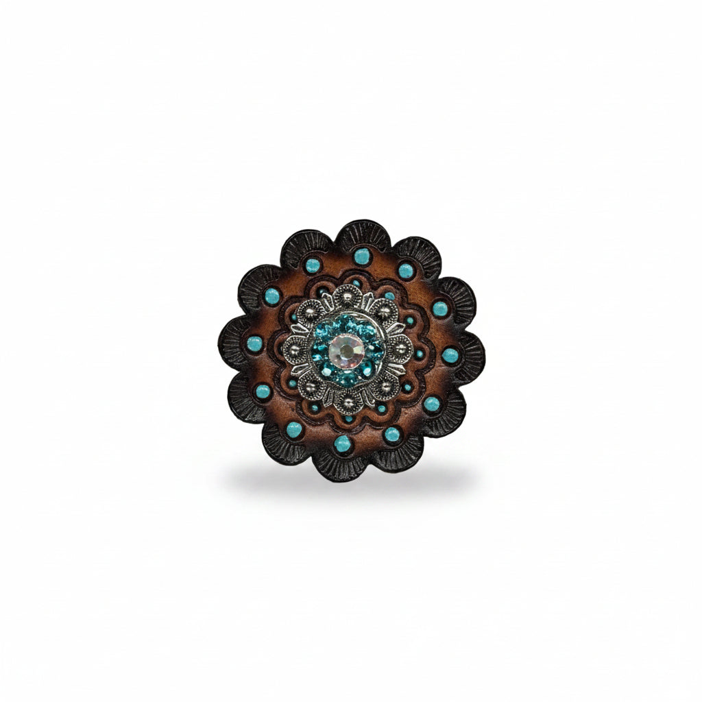 Antique Silver Teal - AB Crystal Conchos | Sizes 1"- 3" | Buckles | Saddle Set | Leather Rosettes | Slide