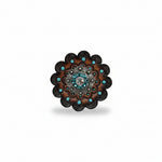 Antique Silver Teal - AB Crystal Conchos | Sizes 1"- 3" | Buckles | Saddle Set | Leather Rosettes | Slide