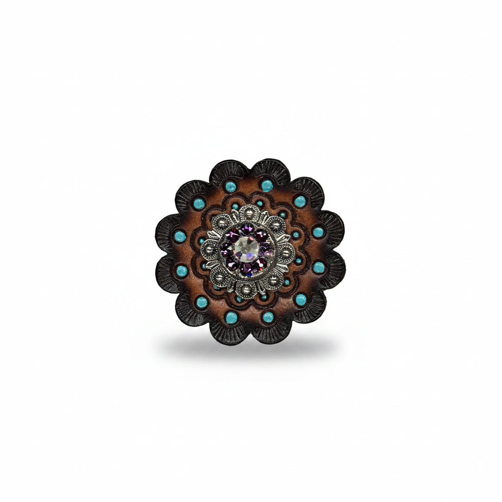 Antique Silver Amethyst - AB Crystal Conchos | Sizes 1"- 3" | Buckles | Saddle Set | Leather Rosettes | Slide