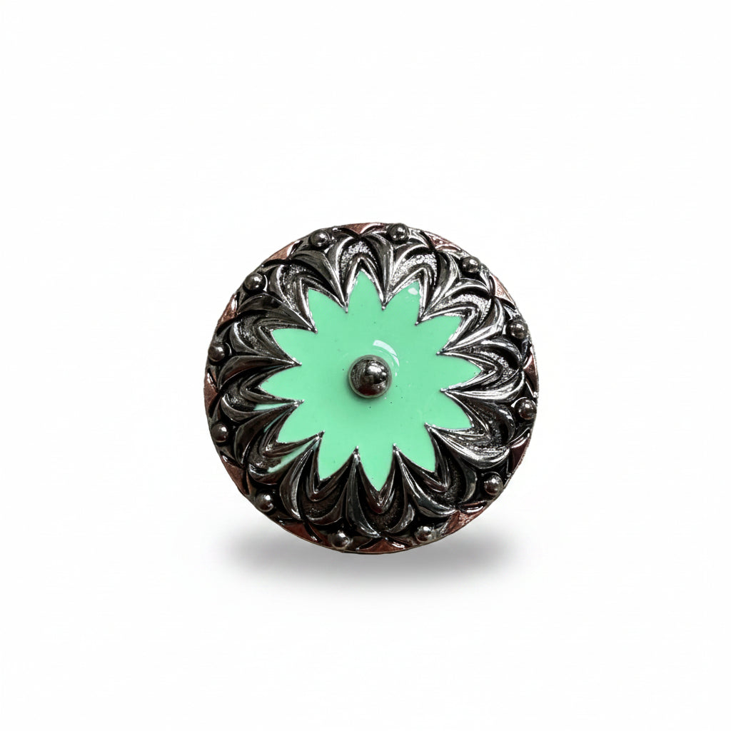 Copper & Antique Silver Turquoise Flower Western Concho W122