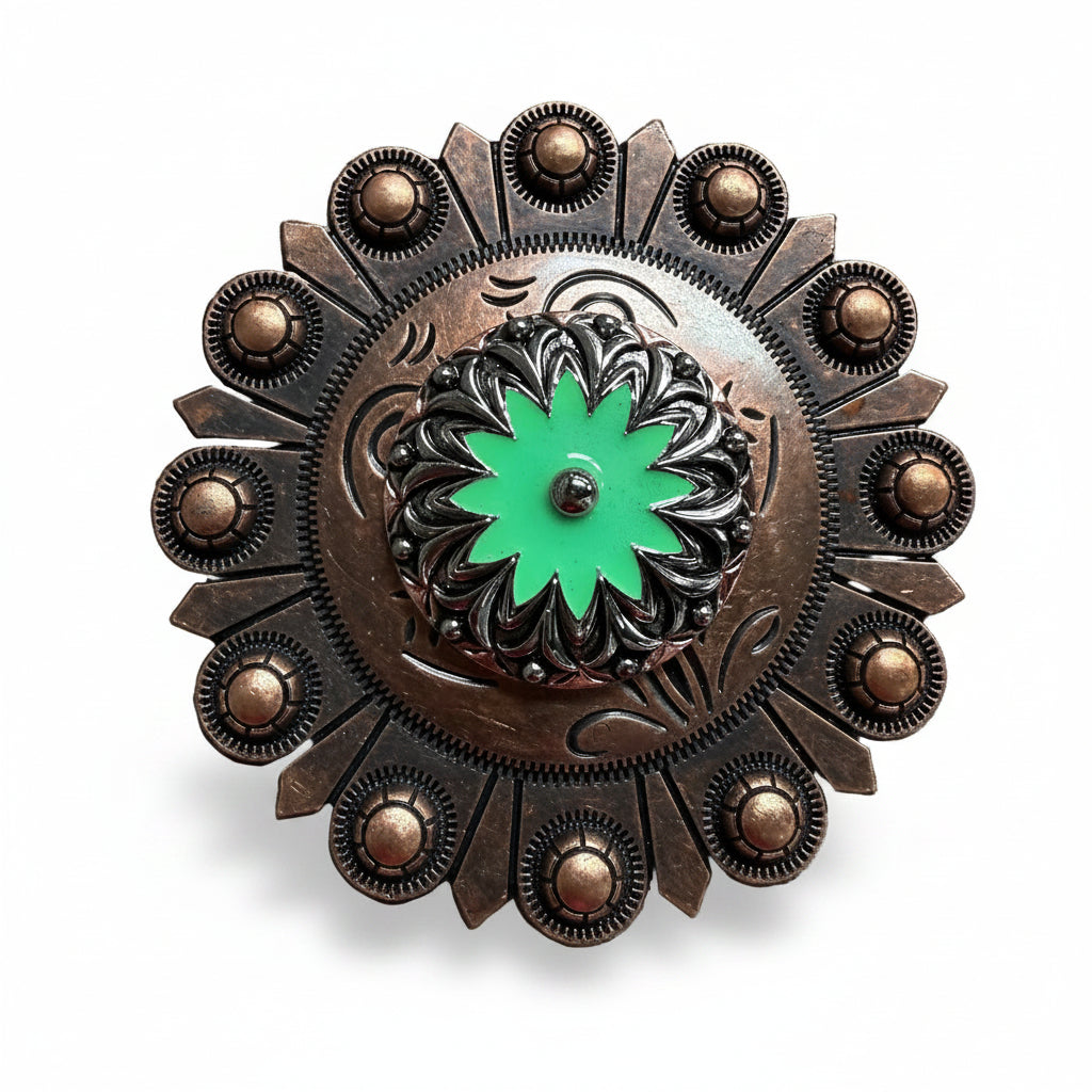 Copper & Antique Silver Turquoise Flower Western Concho W122