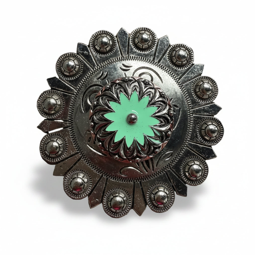 Copper & Antique Silver Turquoise Flower Western Concho W122