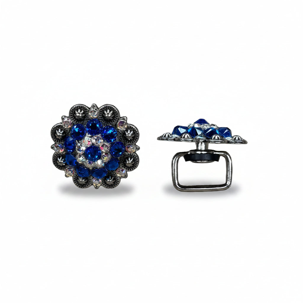 Antique Silver Capri - AB Crystal Conchos | Sizes 1"- 3" | Buckles | Saddle Set | Leather Rosettes | Slide