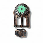 Copper & Antique Silver Turquoise Flower Western Concho W122