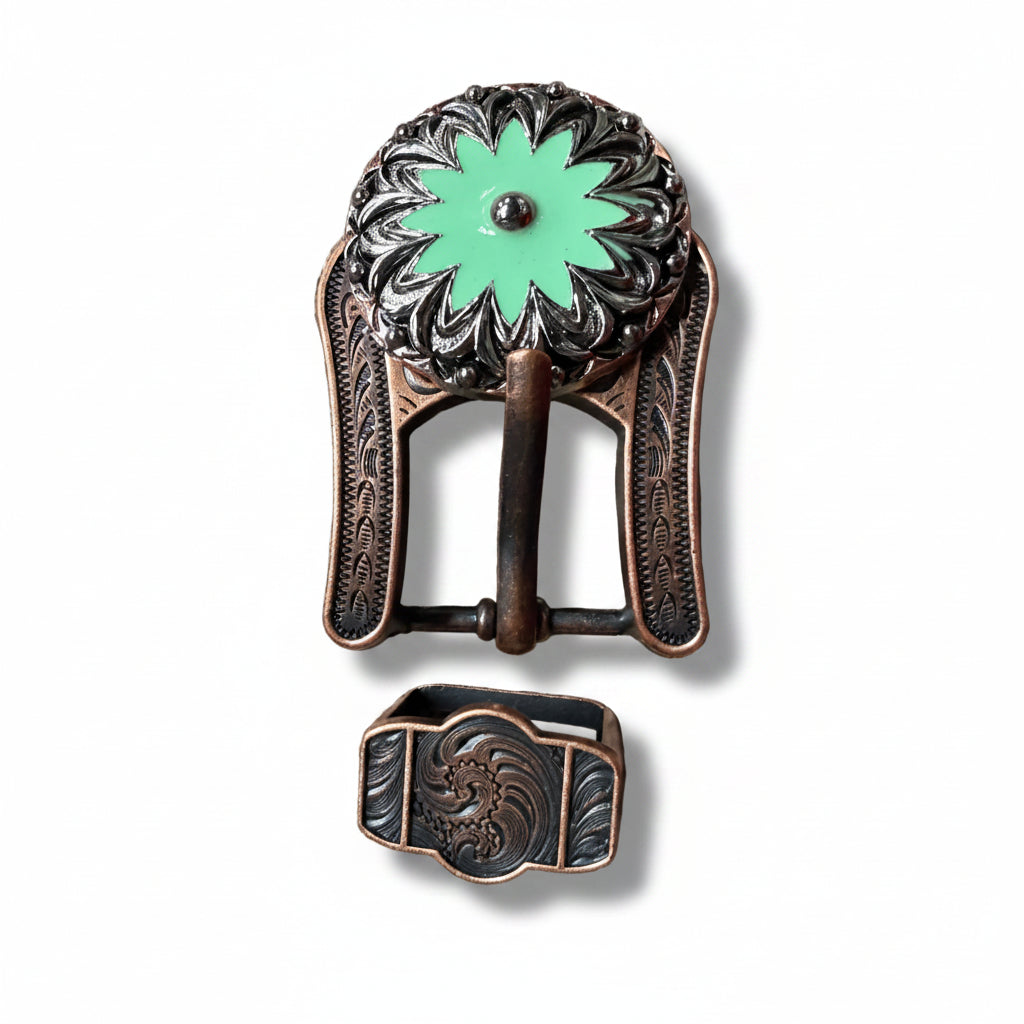 Copper & Antique Silver Turquoise Flower Western Concho W122