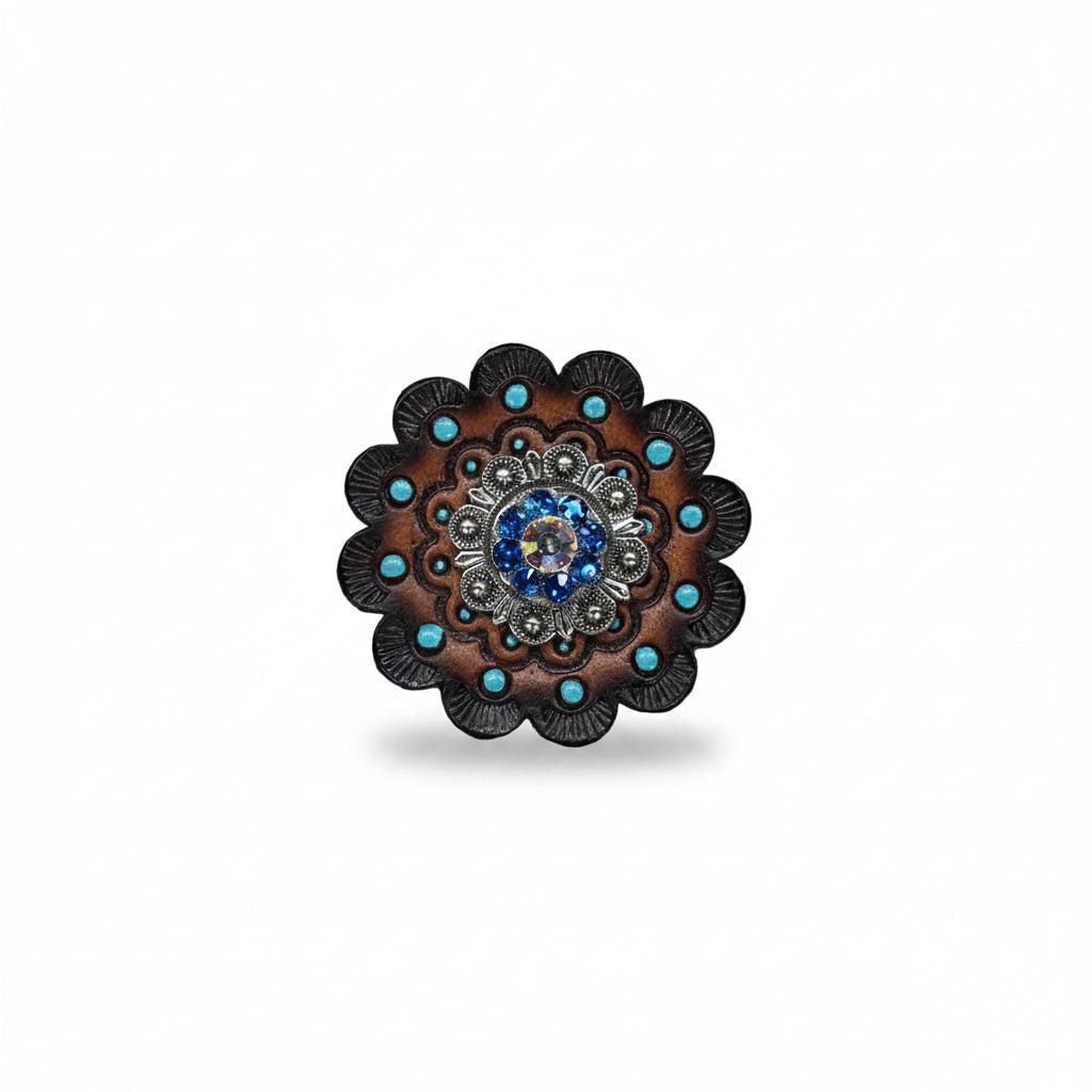 Antique Silver Capri - AB Crystal Conchos | Sizes 1"- 3" | Buckles | Saddle Set | Leather Rosettes | Slide