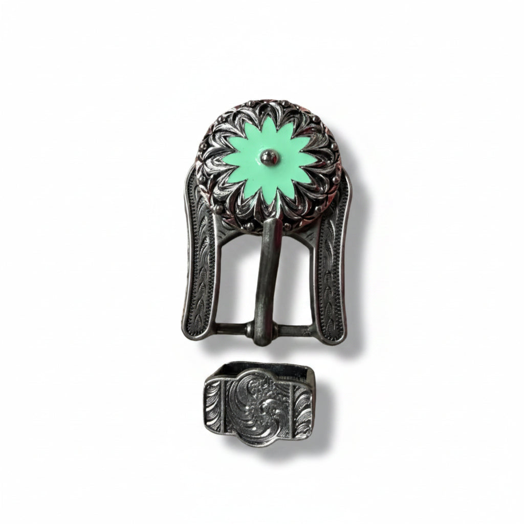 Copper & Antique Silver Turquoise Flower Western Concho W122