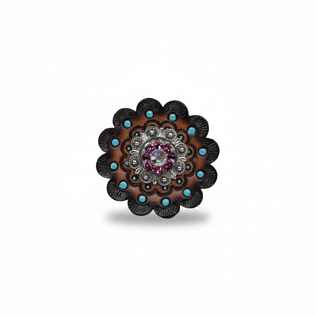 Antique Silver Fuchsia - AB Crystal Conchos | Sizes 1"- 3" | Buckles | Saddle Set | Leather Rosettes | Slide