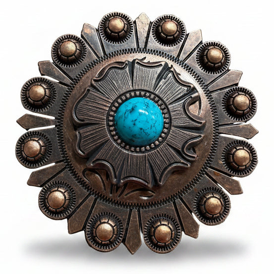 Copper Turquoise Round Western Concho W128