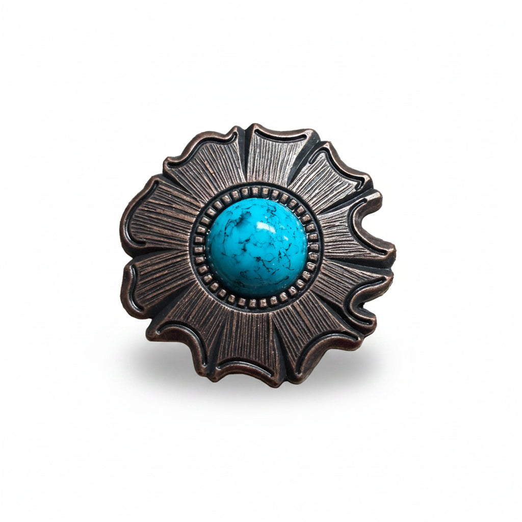 Copper Turquoise Round Western Concho W128