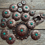Copper Daisy Turquoise Western Concho W132
