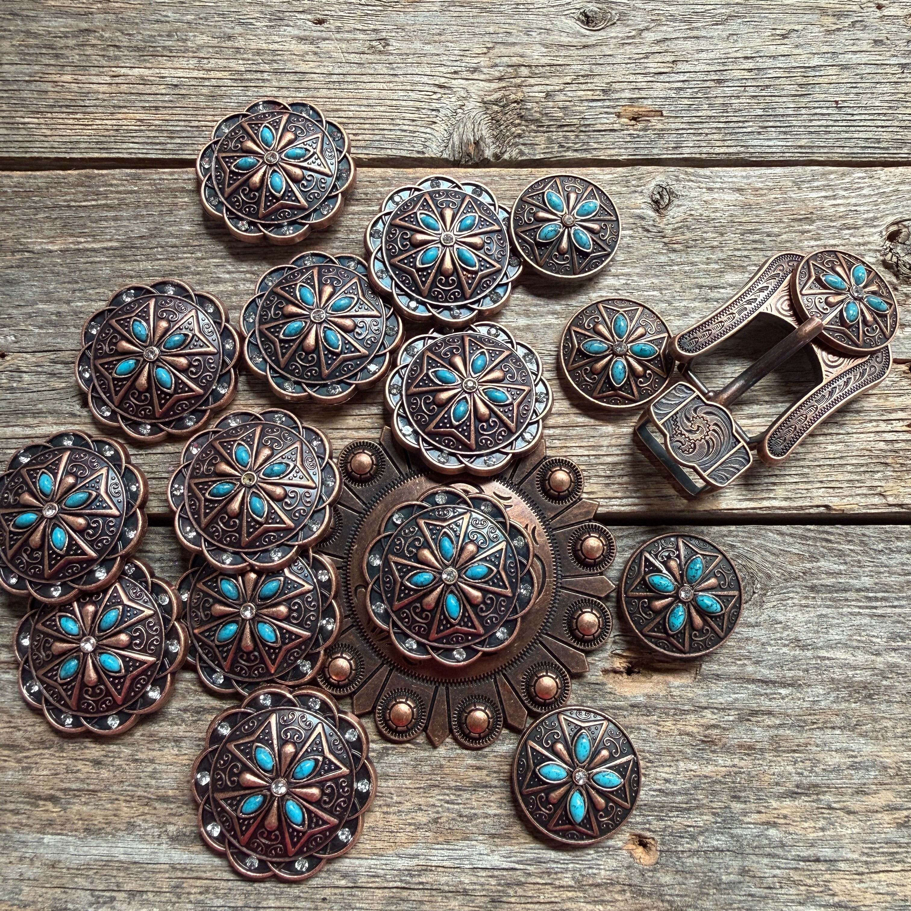 Copper Turquoise & Clear Crystal Western Concho W138