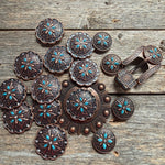 Copper Turquoise & Clear Crystal Western Concho W138