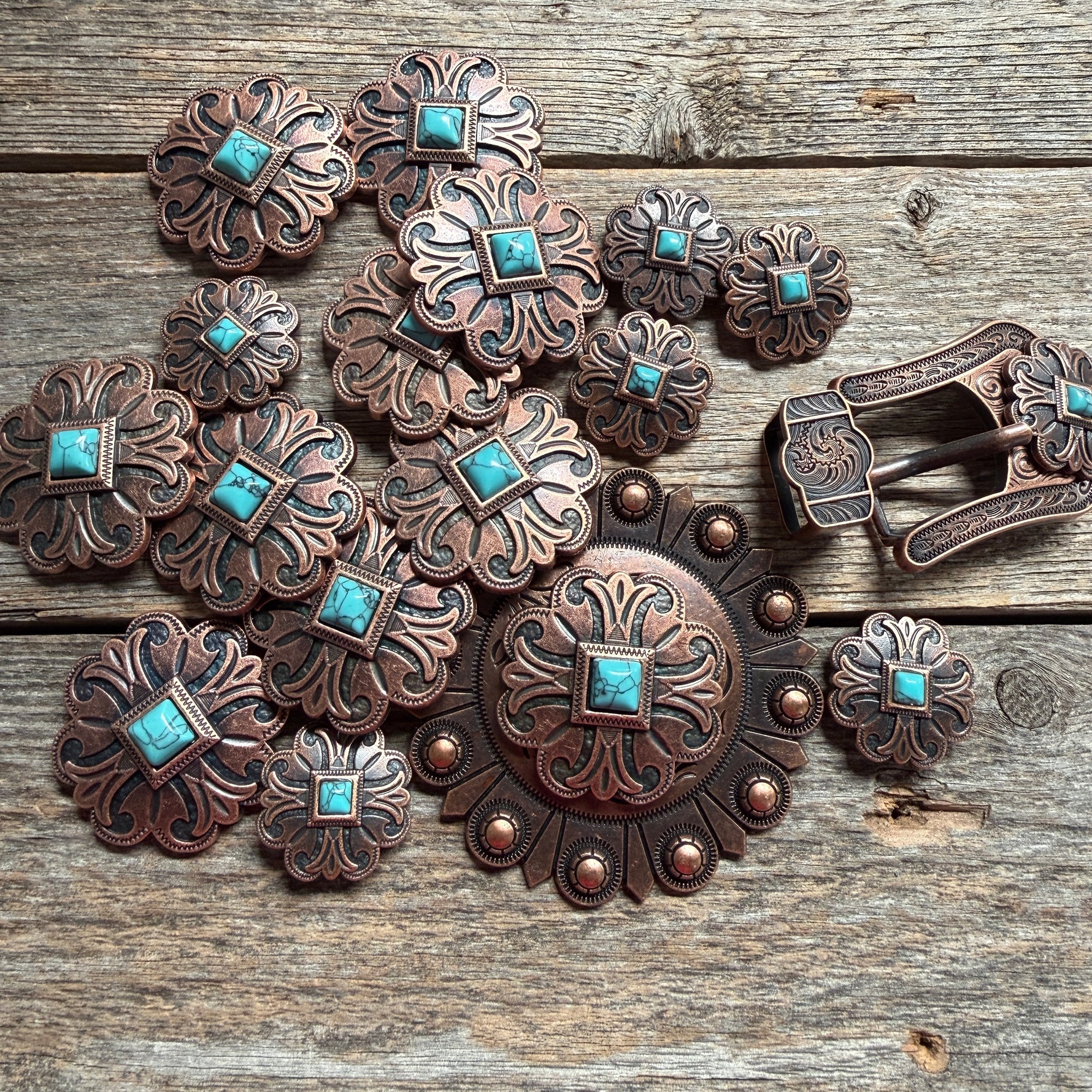 Copper Turquoise Western Concho W141