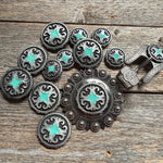 Turquiose Diamond Antique Silver Western Concho W148