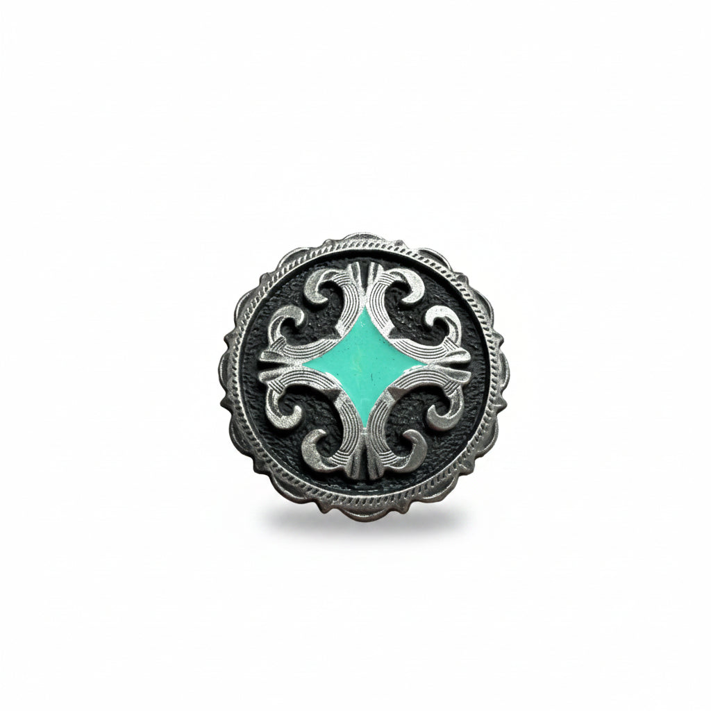 Turquiose Diamond Antique Silver Western Concho W148