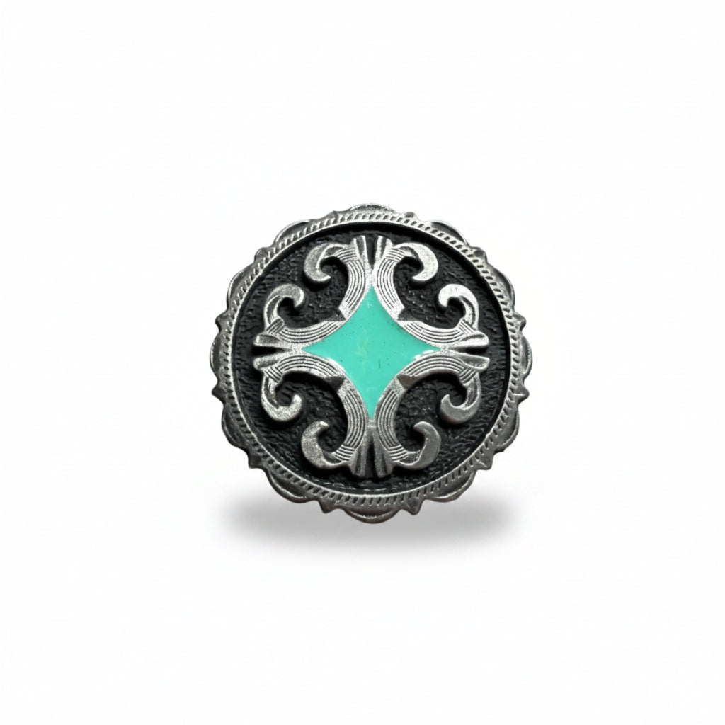 Turquiose Diamond Antique Silver Western Concho W148