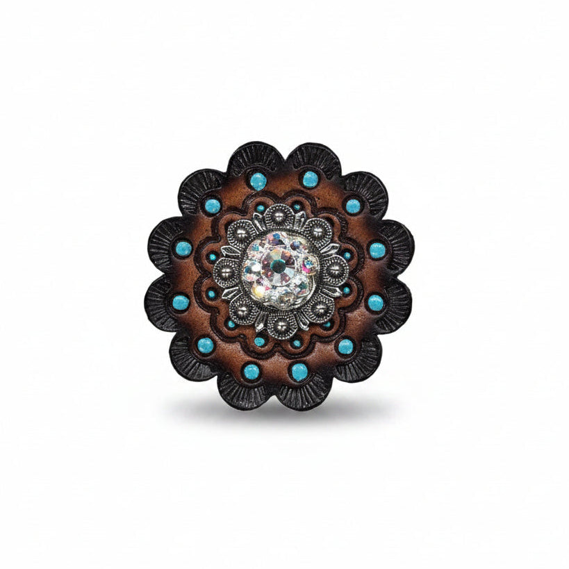Antique Silver AB Crystal Conchos | Sizes 1"- 3" | Buckles | Saddle Set | Leather Rosettes | Slide