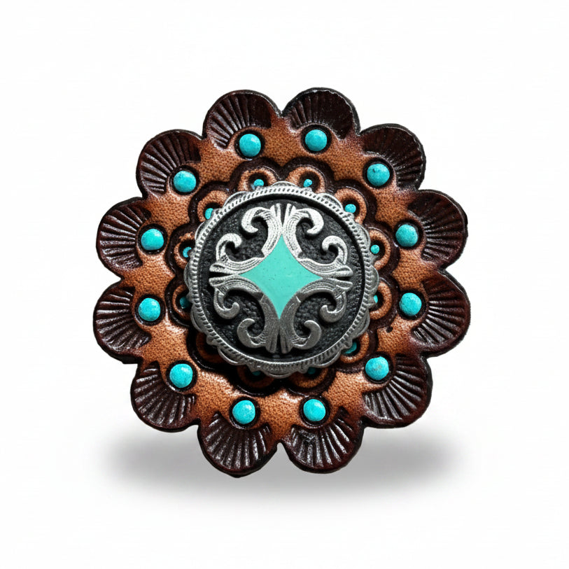Turquiose Diamond Antique Silver Western Concho W148