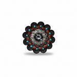 Antique Silver Jet - Clear Crystal Conchos | Sizes 1"- 3" | Buckles | Saddle Set | Leather Rosettes | Slide