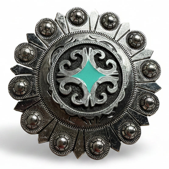Turquiose Diamond Antique Silver Western Concho W148