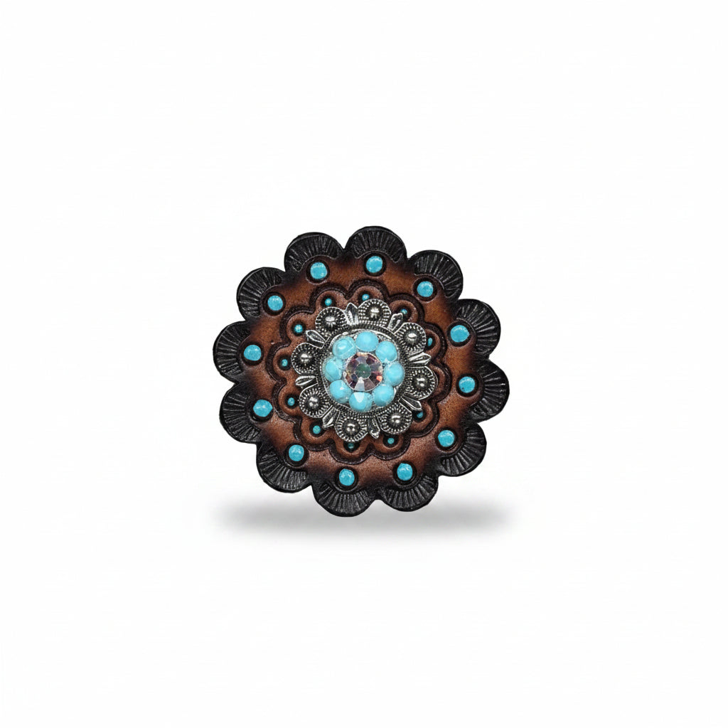 Antique Silver Turquoise - AB Crystal Conchos | Sizes 1"- 3" | Buckles | Saddle Set | Leather Rosettes | Slide