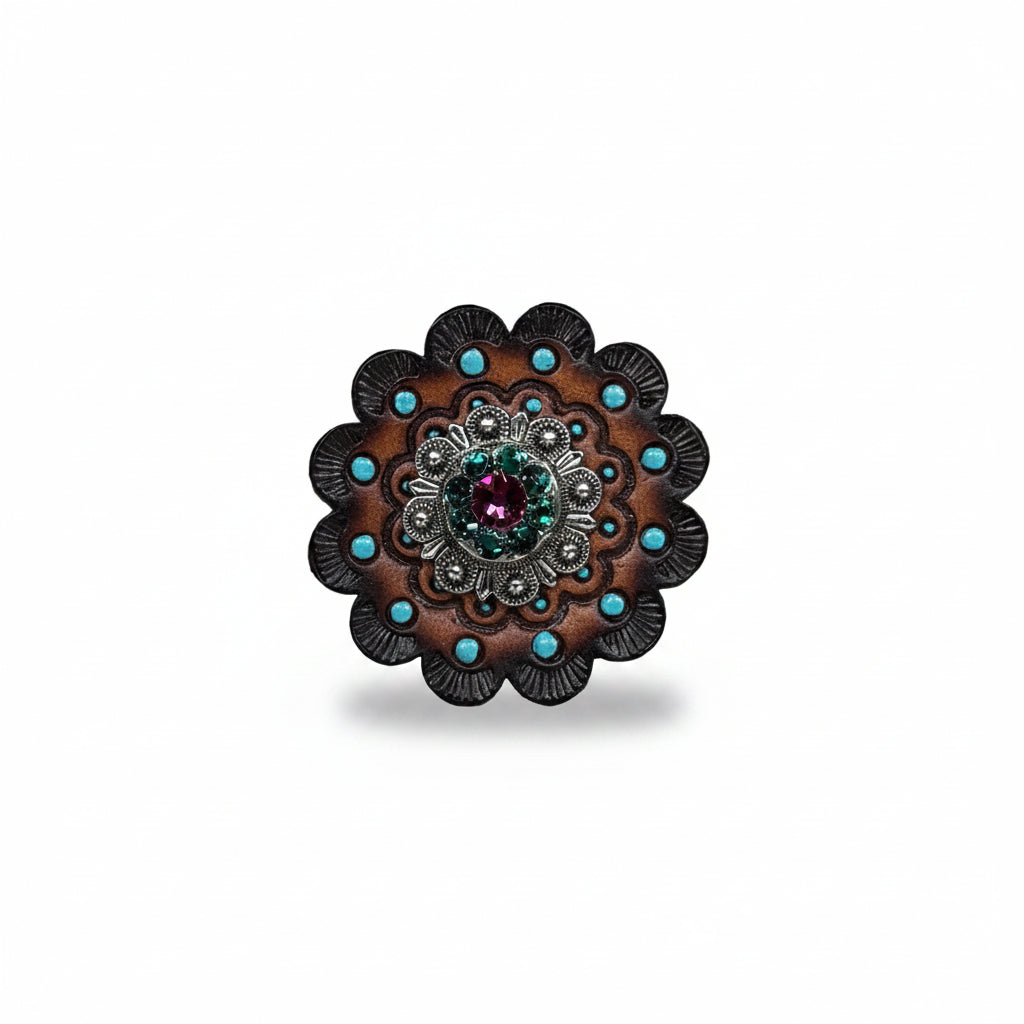 Antique Silver Fuchsia - Clear - Emerald  Crystal Conchos | Sizes 1"- 3" | Buckles | Saddle Set | Leather Rosettes | Slide