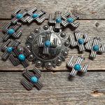 Antique Silver Turquoise Cactus Concho W178
