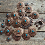 Copper Turquoise Oval Western Concho W179