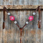 Medium Oil Basketweave Pink & AB One Ear Tack Set  #OEBC591