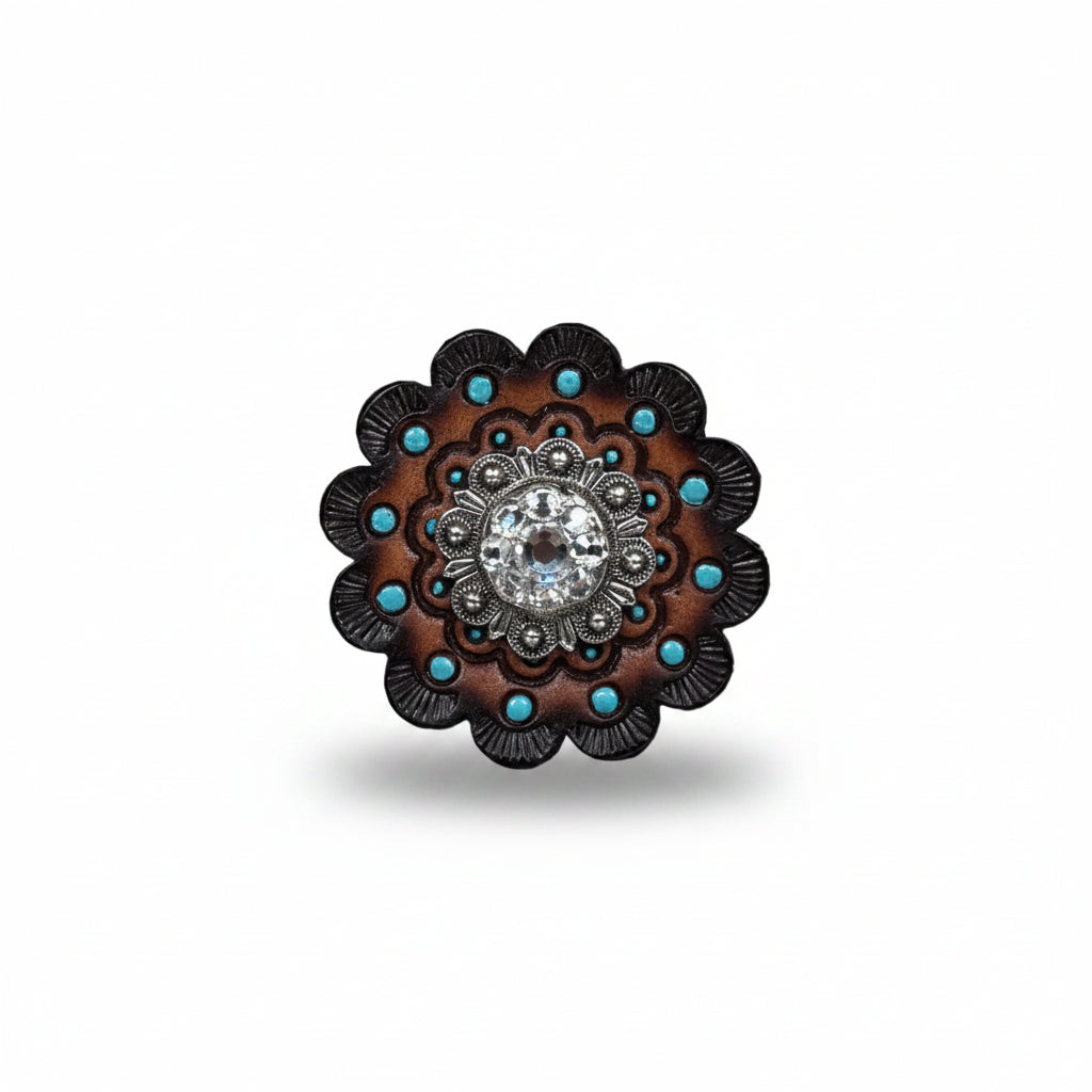 Antique Silver Clear Crystal Conchos | Sizes 1"- 3" | Buckles | Saddle Set | Leather Rosettes | Slide