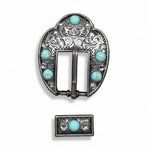 Antique Silver Turquoise - Clear Crystal Conchos | Sizes 1"- 3" | Buckles | Saddle Set | Leather Rosettes | Slide