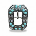 Antique Silver Turquoise - Clear Crystal Conchos | Sizes 1"- 3" | Buckles | Saddle Set | Leather Rosettes | Slide