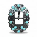 Antique Silver Turquoise - Clear Crystal Conchos | Sizes 1"- 3" | Buckles | Saddle Set | Leather Rosettes | Slide