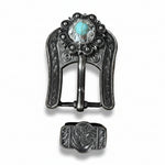 Antique Silver Turquoise - Clear Crystal Conchos | Sizes 1"- 3" | Buckles | Saddle Set | Leather Rosettes | Slide