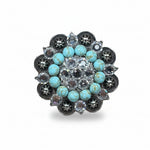 Antique Silver Turquoise - Clear Crystal Conchos | Sizes 1"- 3" | Buckles | Saddle Set | Leather Rosettes | Slide