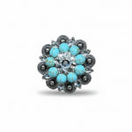 Antique Silver Turquoise - Clear Crystal Conchos | Sizes 1"- 3" | Buckles | Saddle Set | Leather Rosettes | Slide