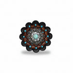 Antique Silver Turquoise - Clear Crystal Conchos | Sizes 1"- 3" | Buckles | Saddle Set | Leather Rosettes | Slide