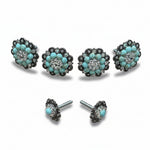 Antique Silver Turquoise - Clear Crystal Conchos | Sizes 1"- 3" | Buckles | Saddle Set | Leather Rosettes | Slide