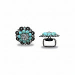 Antique Silver Turquoise - Clear Crystal Conchos | Sizes 1"- 3" | Buckles | Saddle Set | Leather Rosettes | Slide