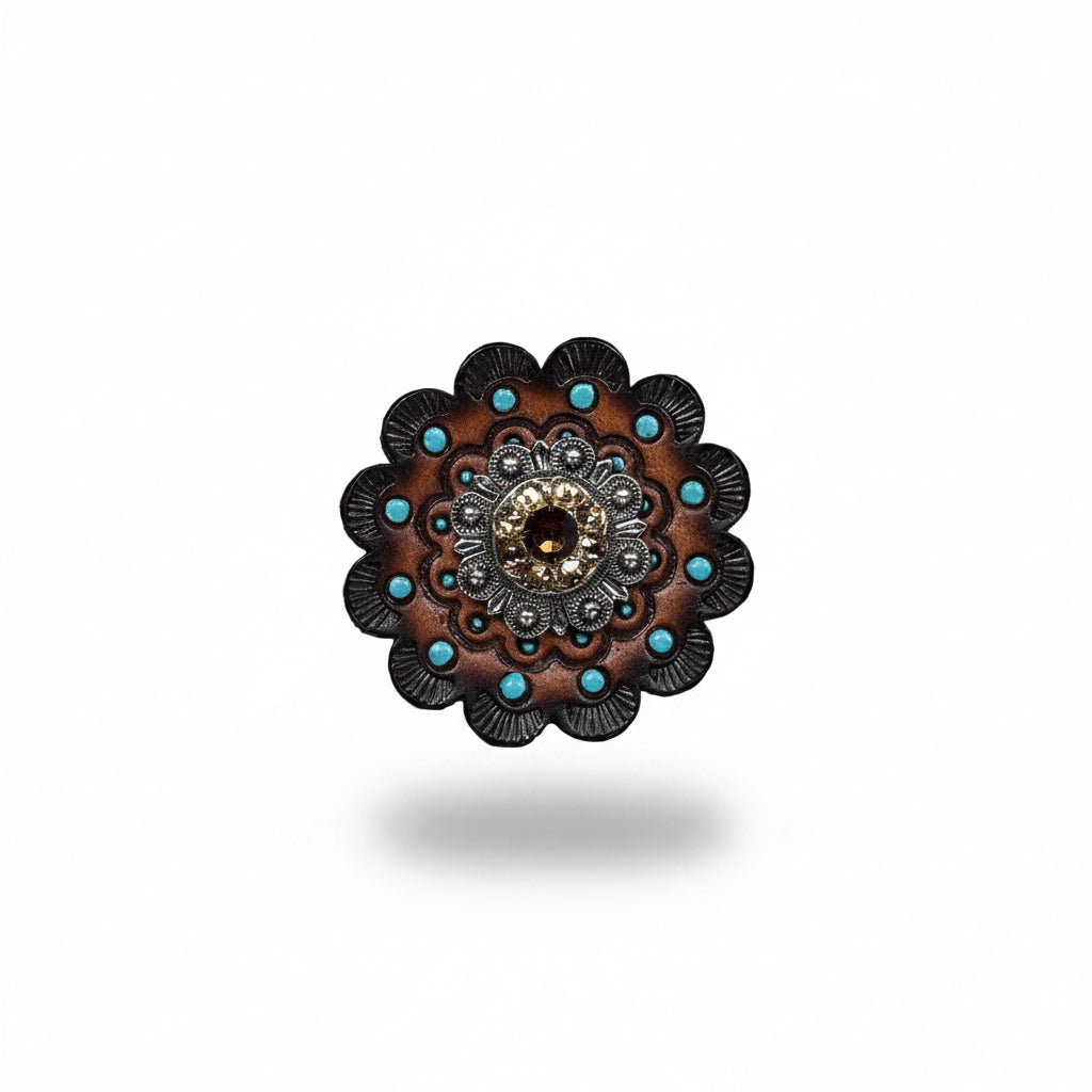 Antique Silver Topaz - Champagne Crystal Conchos | Sizes 1"- 3" | Buckles | Saddle Set | Leather Rosettes | Slide