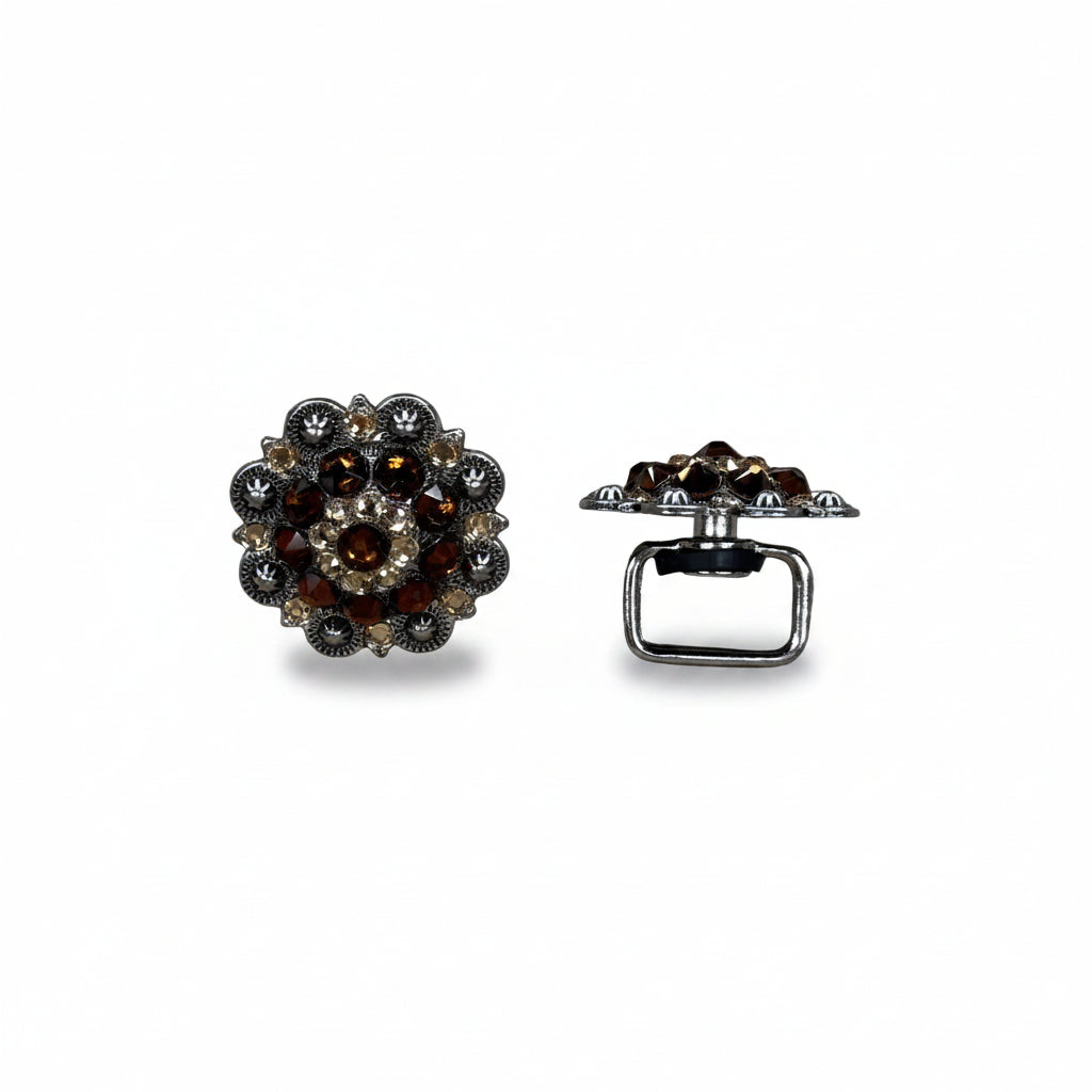 Antique Silver Topaz - Champagne Crystal Conchos | Sizes 1"- 3" | Buckles | Saddle Set | Leather Rosettes | Slide