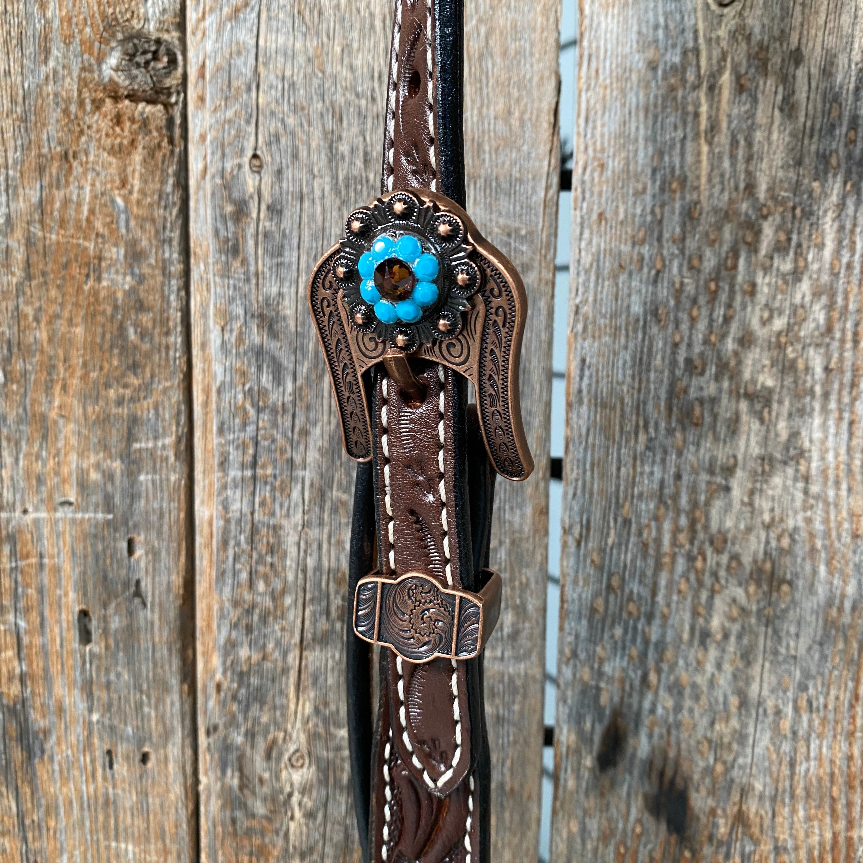 Dark Oil Floral Topaz & Turquoise Browband / Breastcollar Tack Set  #BBBC592