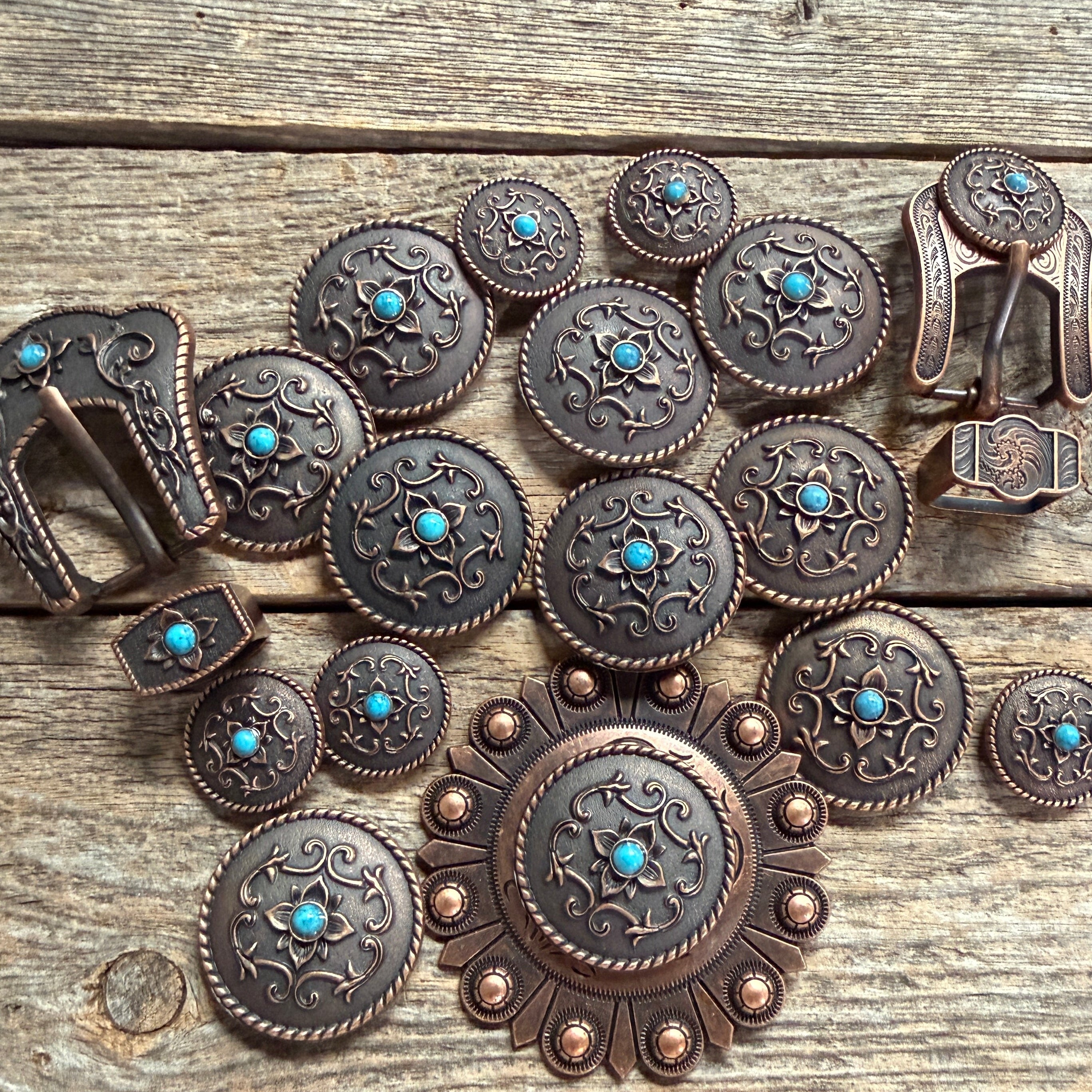 Copper Turquoise Western Concho W180